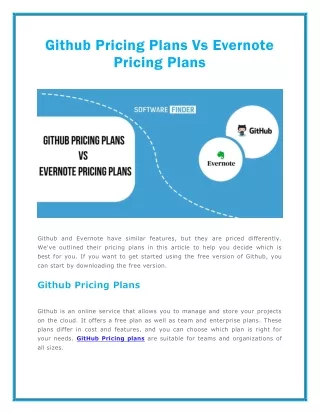 github pricing plans vs evernote pricing plans