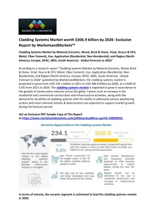Cladding Systems Market  to be Valued at US$ 306.9 billion by 2026