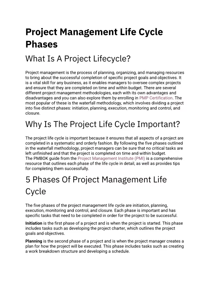 project management life cycle phases what