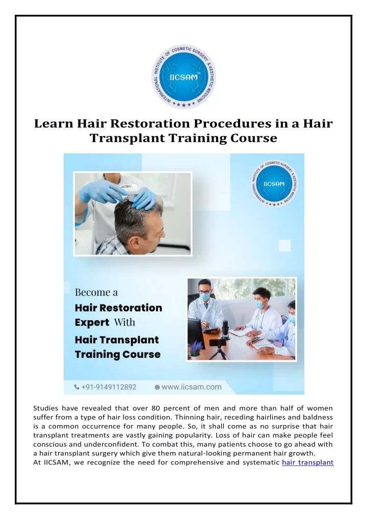 learn hair restoration procedures in a hair