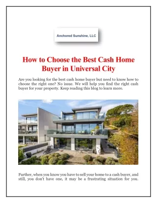 How to Choose the Best Cash Home Buyer in Universal City