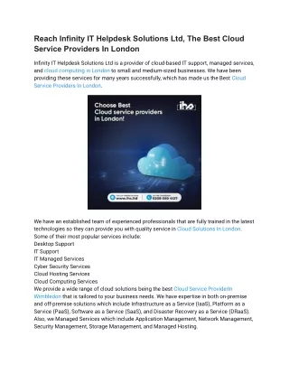Reach Infinity IT Helpdesk Solutions Ltd, The Best Cloud Service Providers In London