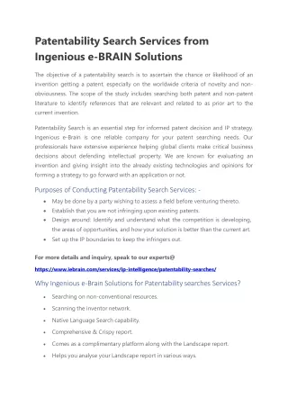 patentability search services from ingenious
