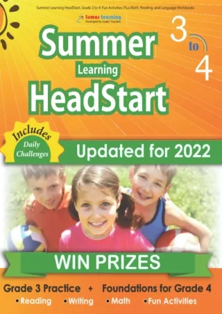 Summer Learning HeadStart Grade 3 to 4 Fun Activities Plus Math Reading