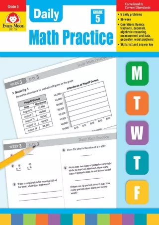 Evan Moor Daily Math Practice Grade 5 Homeschool  Classroom Workbook