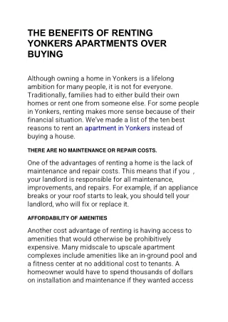 RENTING YONKERS APARTMENTS
