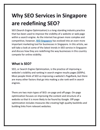 Why SEO Services in Singapore are Redefining SEO?