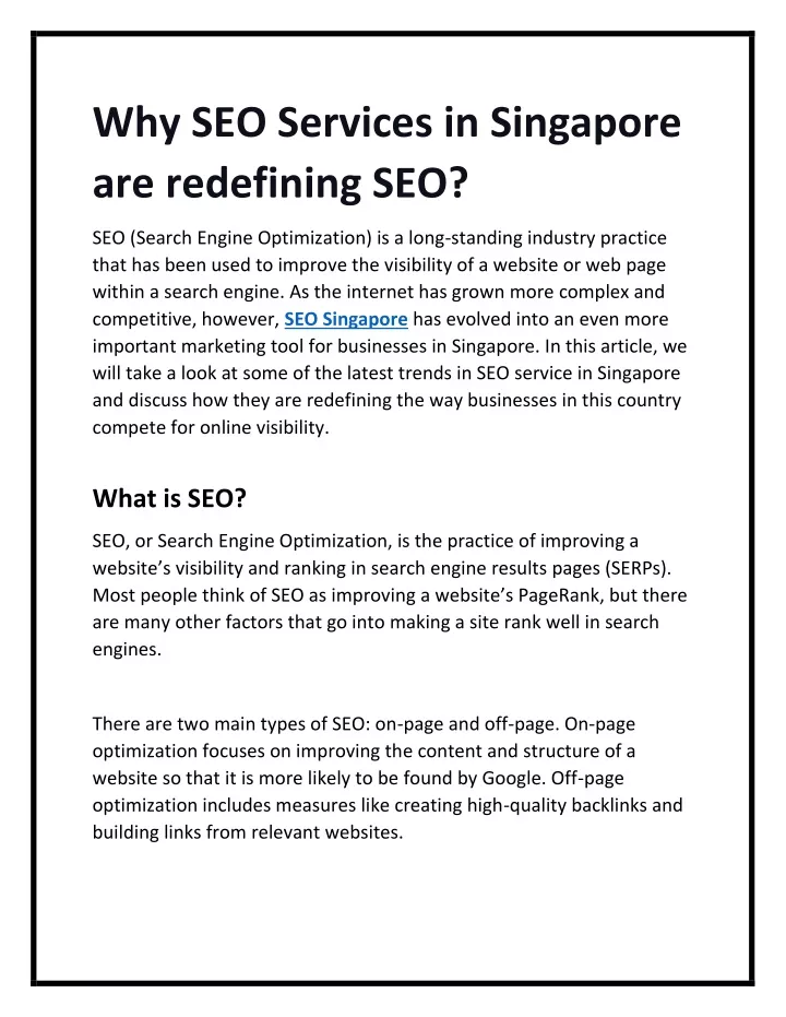 why seo services in singapore are redefining seo