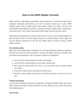 How to Use HDPE Welder Correctly