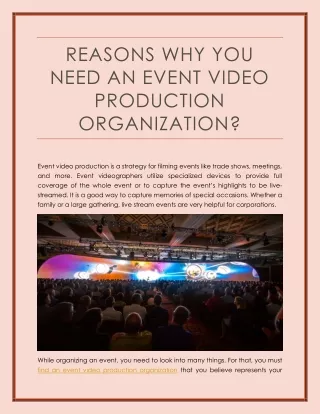 Reasons Why You Need An Event Video Production organization
