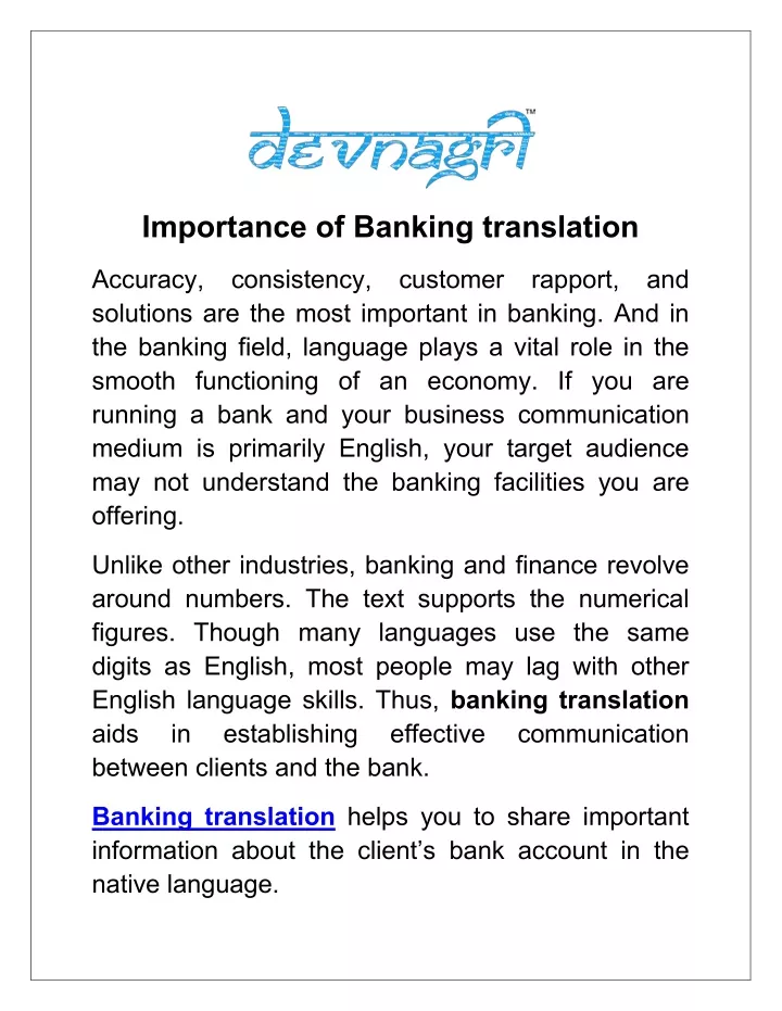 importance of banking translation