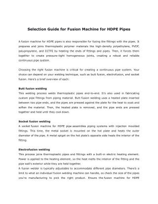 Selection Guide for Fusion Machine for HDPE Pipes