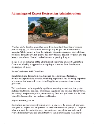 advantages of expert destruction administrations