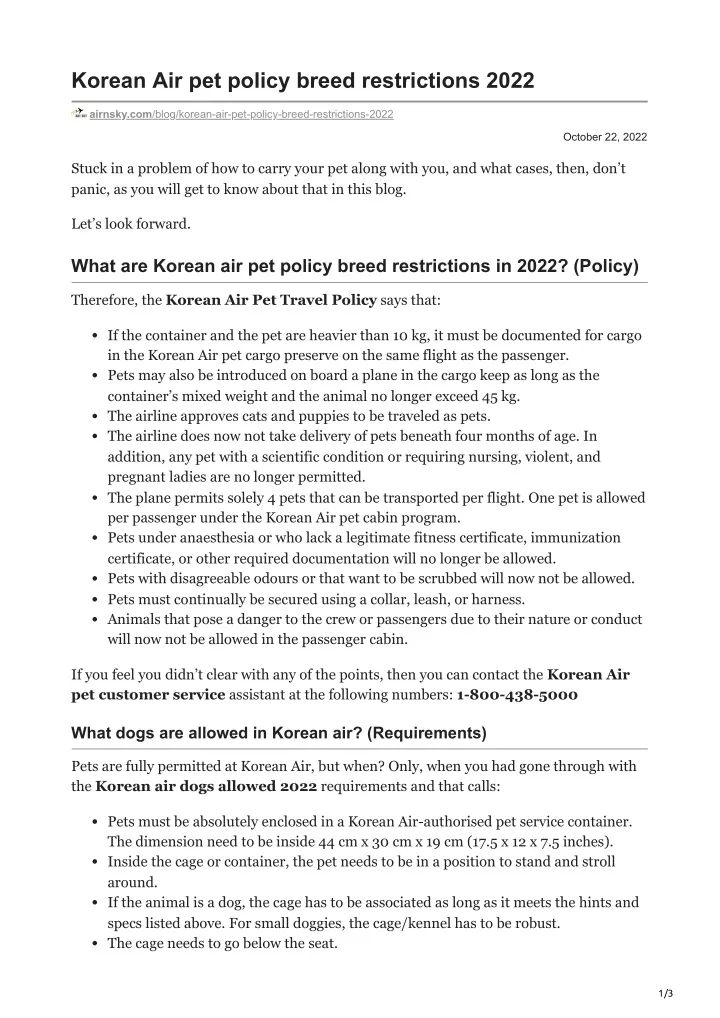 korean air pet policy breed restrictions 2022