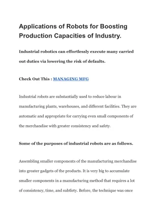 applications of robots for boosting production