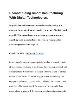 Reconstituting Smart Manufacturing With Digital Technologies