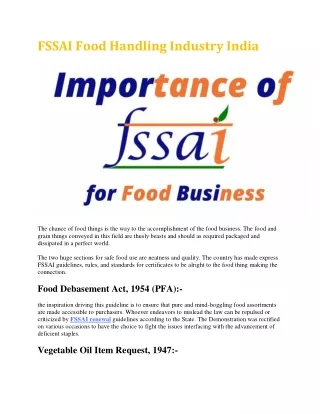 FSSAI Food Handling Industry India