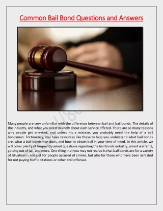 Common Bail Bond Questions and Answers