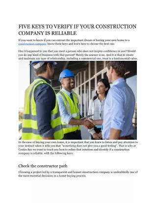 FIVE KEYS TO VERIFY IF YOUR CONSTRUCTION COMPANY IS RELIABLE
