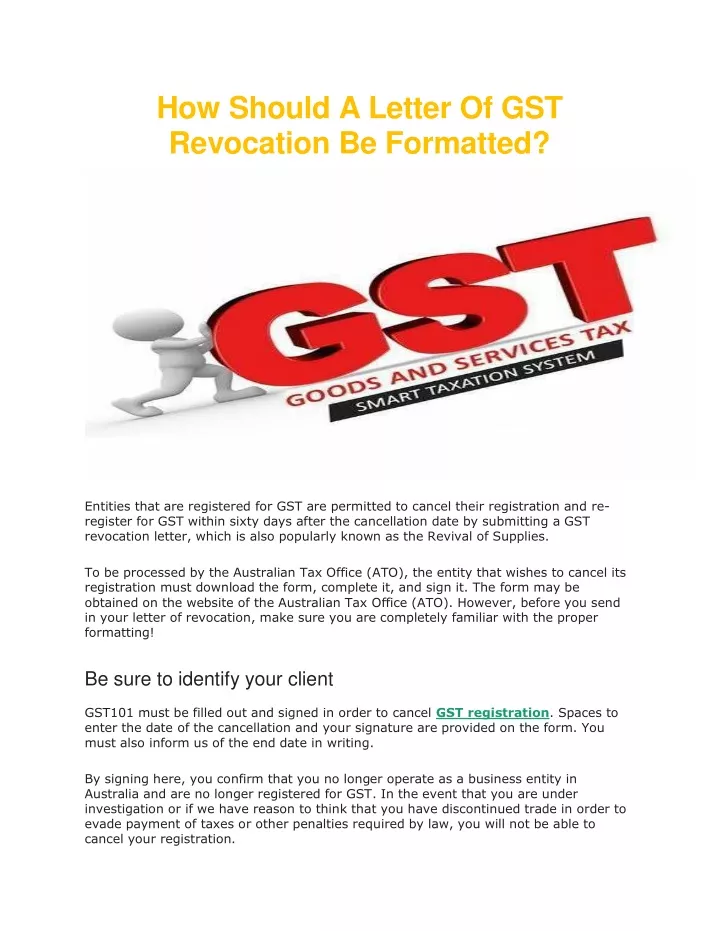 how should a letter of gst revocation be formatted