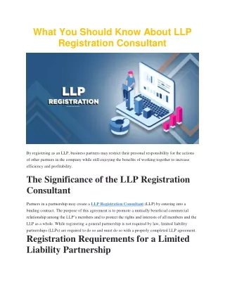 What You Should Know About LLP Registration Consultant