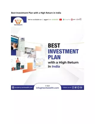 Best Investment Plan with a High Return in India