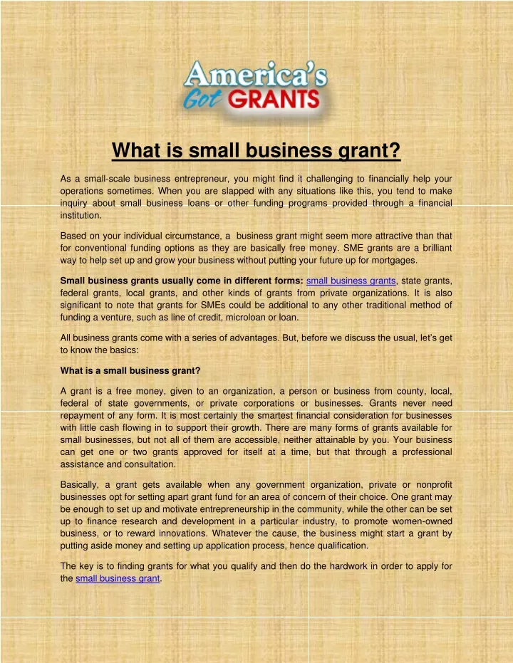 what is small business grant