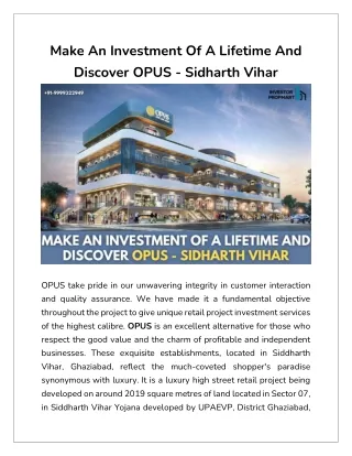 Make An Investment Of A Lifetime And Discover OPUS - Sidharth Vihar