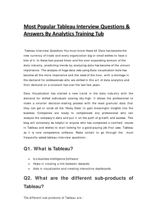 Most Popular Tableau Interview Questions