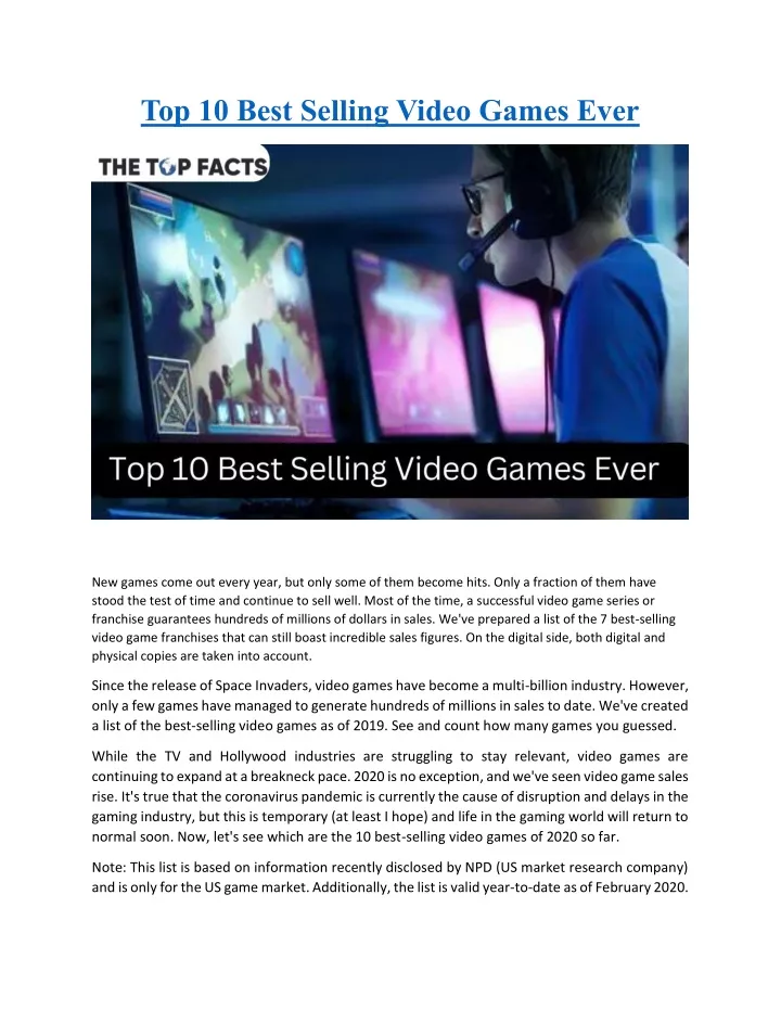 PPT Top 10 Best Selling Video Games Ever PowerPoint Presentation, free download ID11702969
