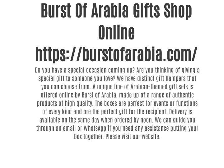 burst of arabia gifts shop online https