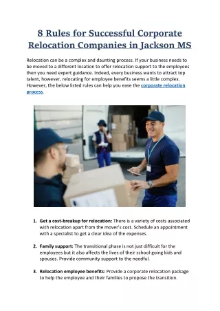 8 Rules for Successful Corporate Relocation Companies in Jackson MS