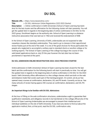 DU SOL Admission Online Registration