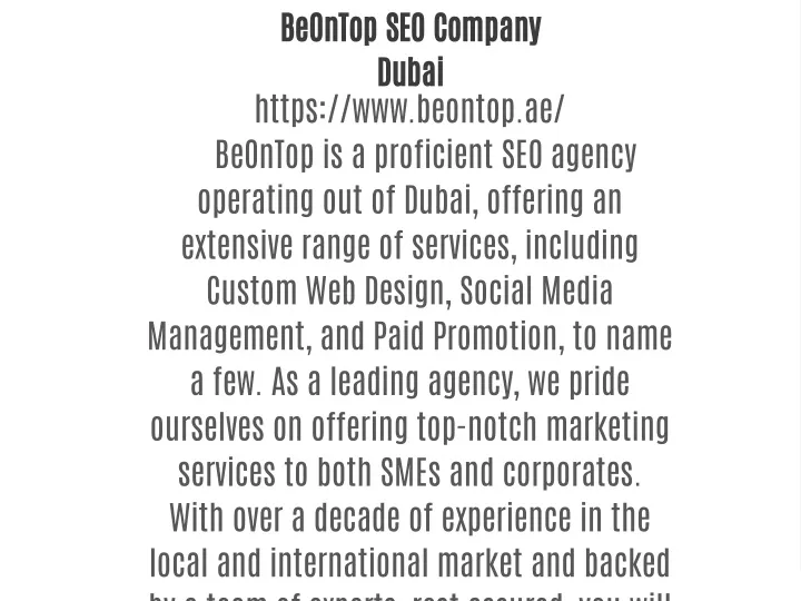 beontop seo company dubai https www beontop