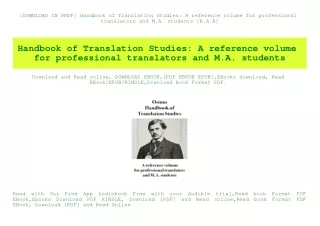 [DOWNLOAD IN @PDF] Handbook of Translation Studies A reference volume for professional translators and M.A. students [R.