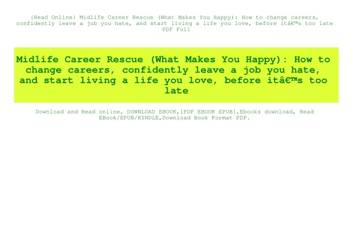 read online midlife career rescue what makes