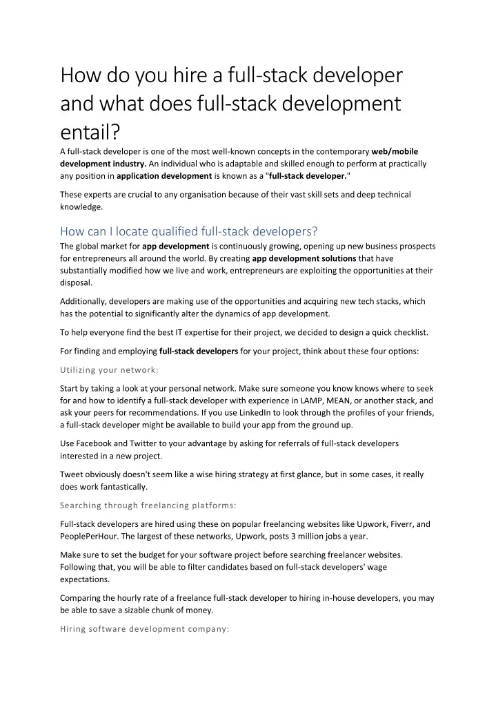 how do you hire a full stack developer and what