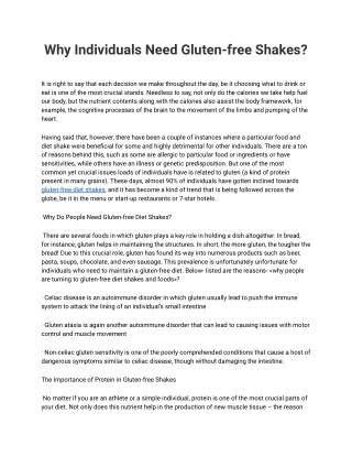 Why Individuals Need Gluten-free Shakes