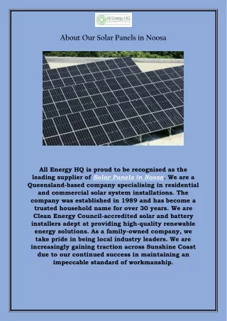 About Our Solar Panels in Noosa