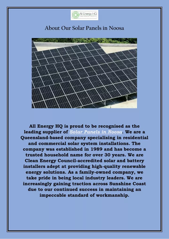 about our solar panels in noosa