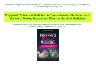 [DOWNLOAD] PrepperÃ¢Â€Â™s Natural Medicine A Comprehensive Guide to Learn the Art of Making Natural and Effective Surviv