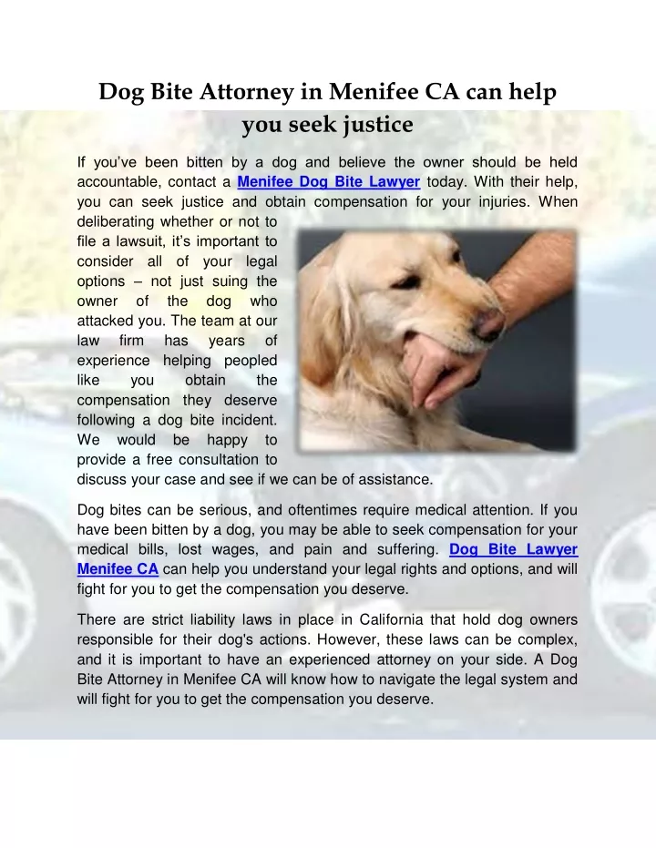 dog bite attorney in menifee ca can help you seek