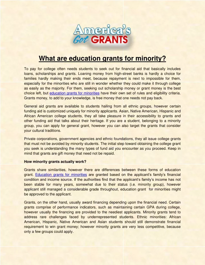 what are education grants for minority