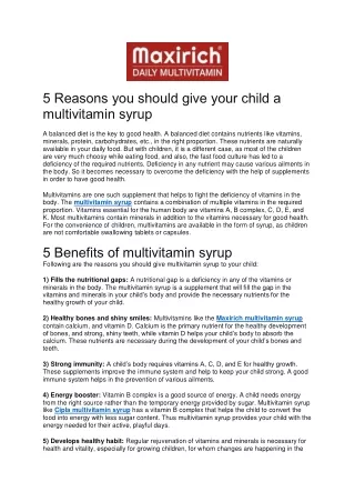 5 Reasons you should give your child a multivitamin syrup