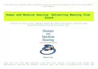 Free download [epub]$$ Human and Machine Hearing Extracting Meaning from Sound {PDF EBOOK EPUB KINDLE}