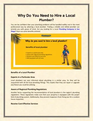 Why Do You Need to Hire a Local Plumber
