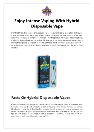 Enjoy Intense Vaping With Hybrid Disposable Vape