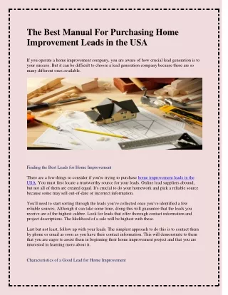 The Best Manual For Purchasing Home Improvement Leads in the USA
