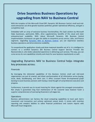 Drive Seamless Business Operations by upgrading from NAV to Business Central