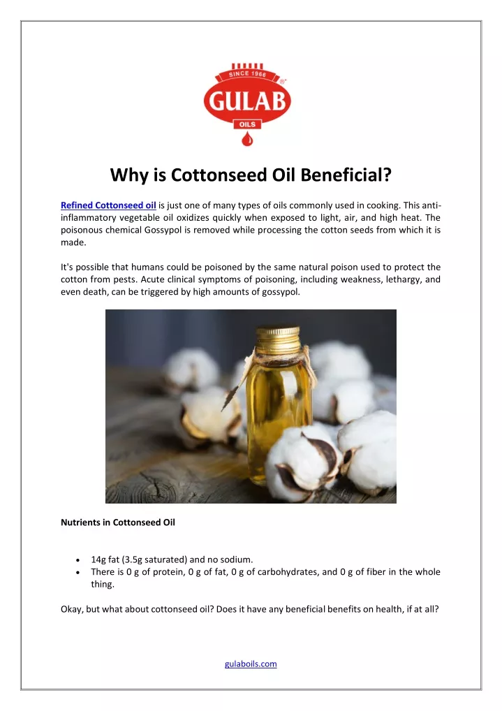 why is cottonseed oil beneficial